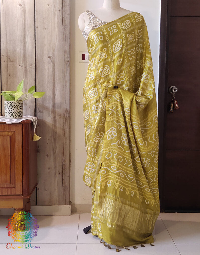 Olive Green Gharchola saree pallu with Bandhej detailing