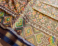 Olive Green Pure Mulberry Silk Rajkot Patola Saree – Handloom Saree Online India | Elegantt Drapes