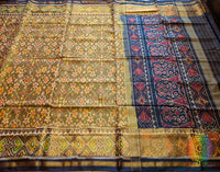 Olive Green Pure Mulberry Silk Rajkot Patola Saree – Handloom Saree Online India | Elegantt Drapes