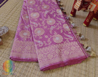 Onion Pink Pure Banarasi Katan Silk Floral Jaal Saree – Handloom Saree Online India | Elegantt Drapes