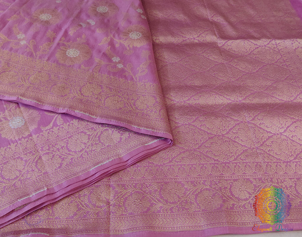 Onion Pink Pure Banarasi Katan Silk Floral Jaal Saree – Handloom Saree Online India | Elegantt Drapes