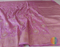 Onion Pink Pure Banarasi Katan Silk Floral Jaal Saree – Handloom Saree Online India | Elegantt Drapes