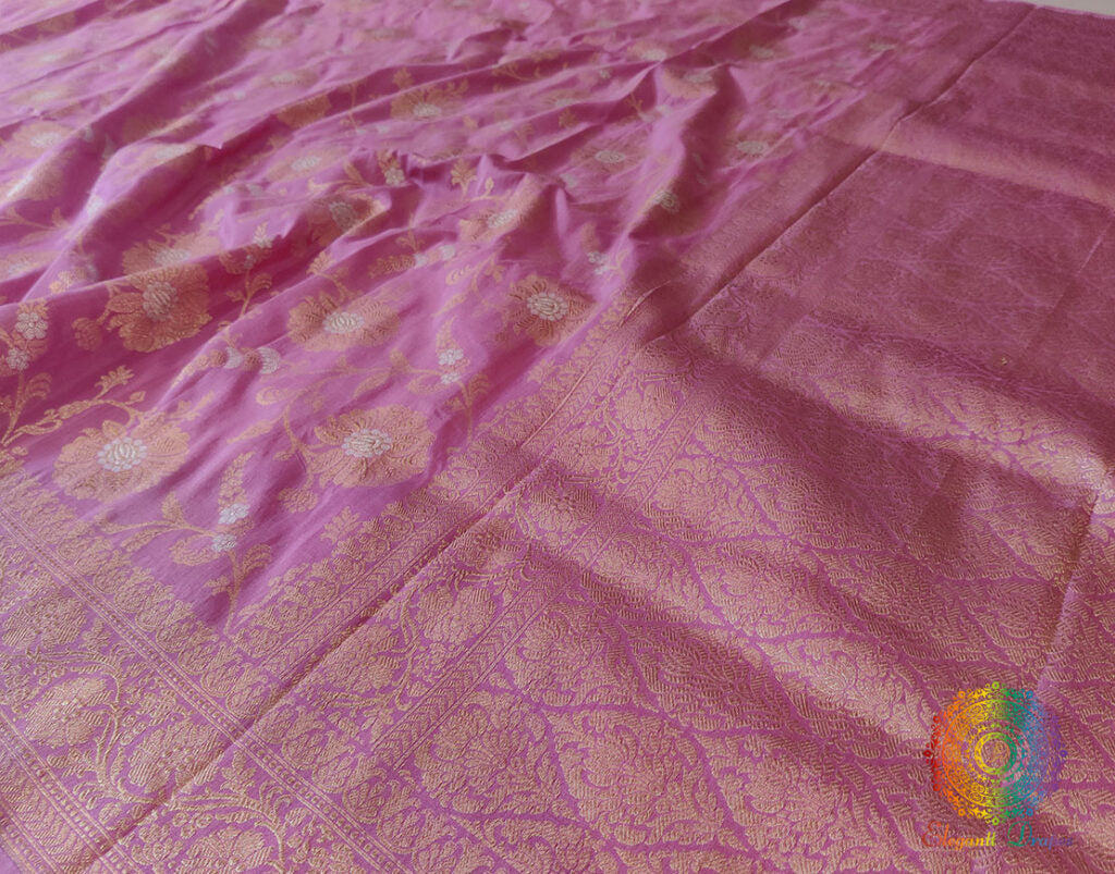 Onion Pink Pure Banarasi Katan Silk Floral Jaal Saree – Handloom Saree Online India | Elegantt Drapes