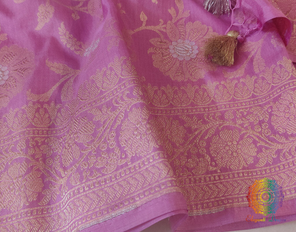 Onion Pink Pure Banarasi Katan Silk Floral Jaal Saree – Handloom Saree Online India | Elegantt Drapes