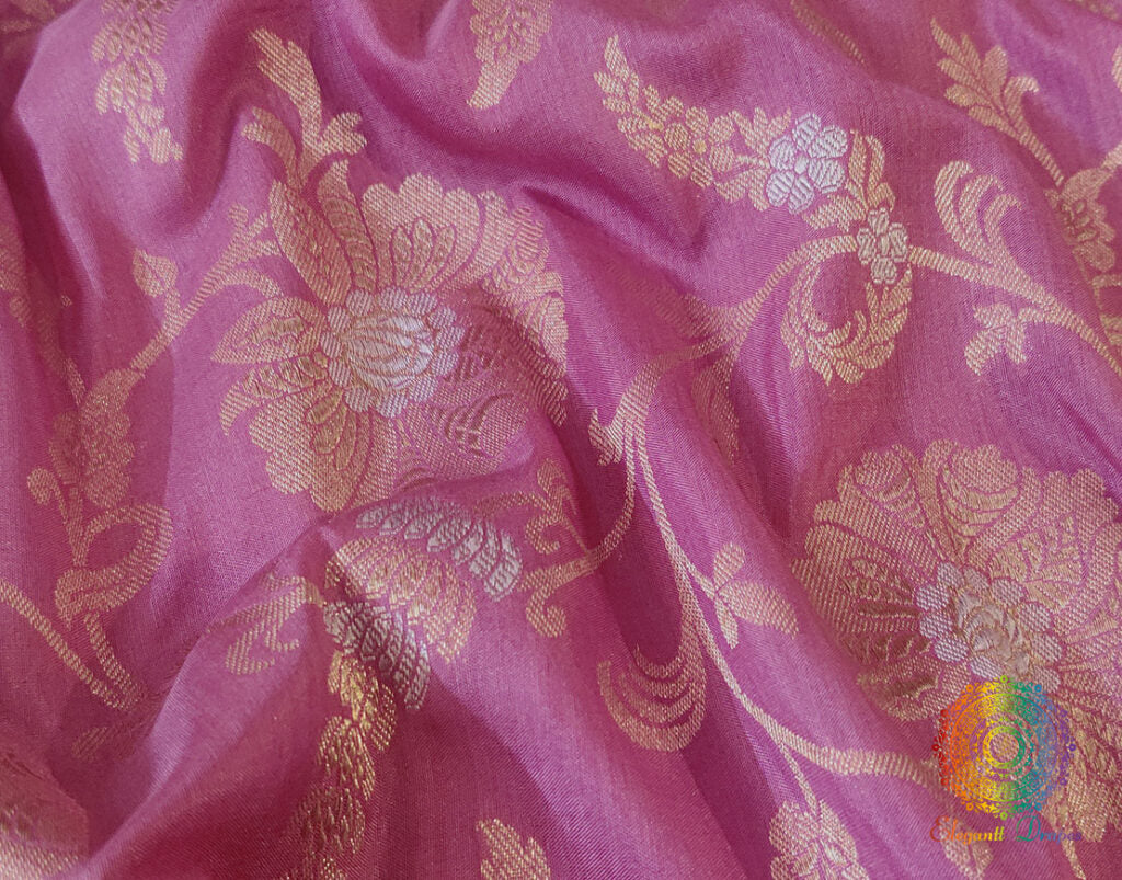 Onion Pink Pure Banarasi Katan Silk Floral Jaal Saree – Handloom Saree Online India | Elegantt Drapes
