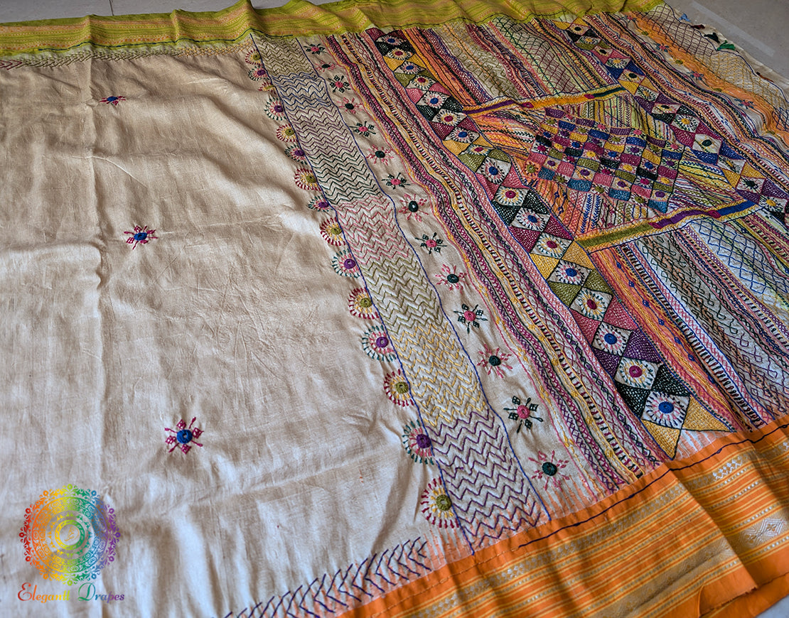 Pure Vidarbha Tussar Silk Lambani Handwork Saree – Handloom Saree Online India | Elegantt Drapes