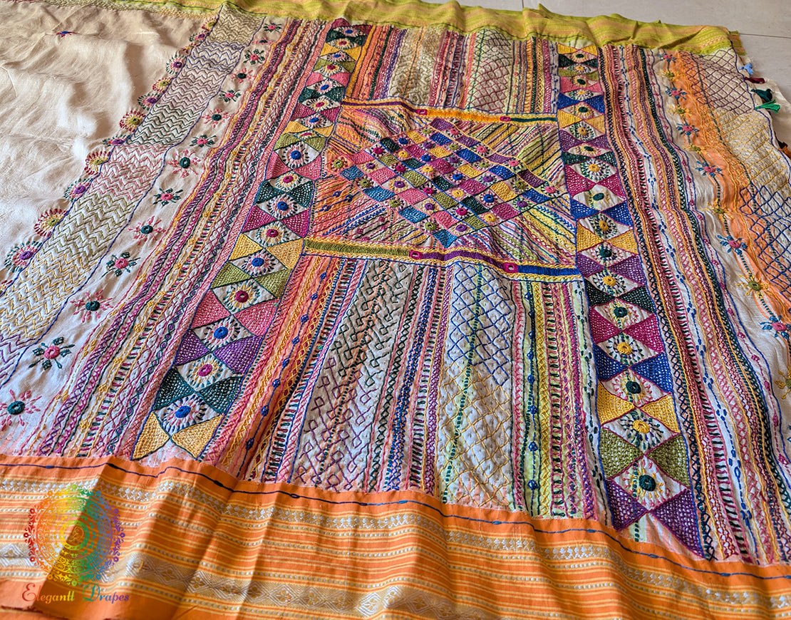 Pure Vidarbha Tussar Silk Lambani Handwork Saree – Handloom Saree Online India | Elegantt Drapes