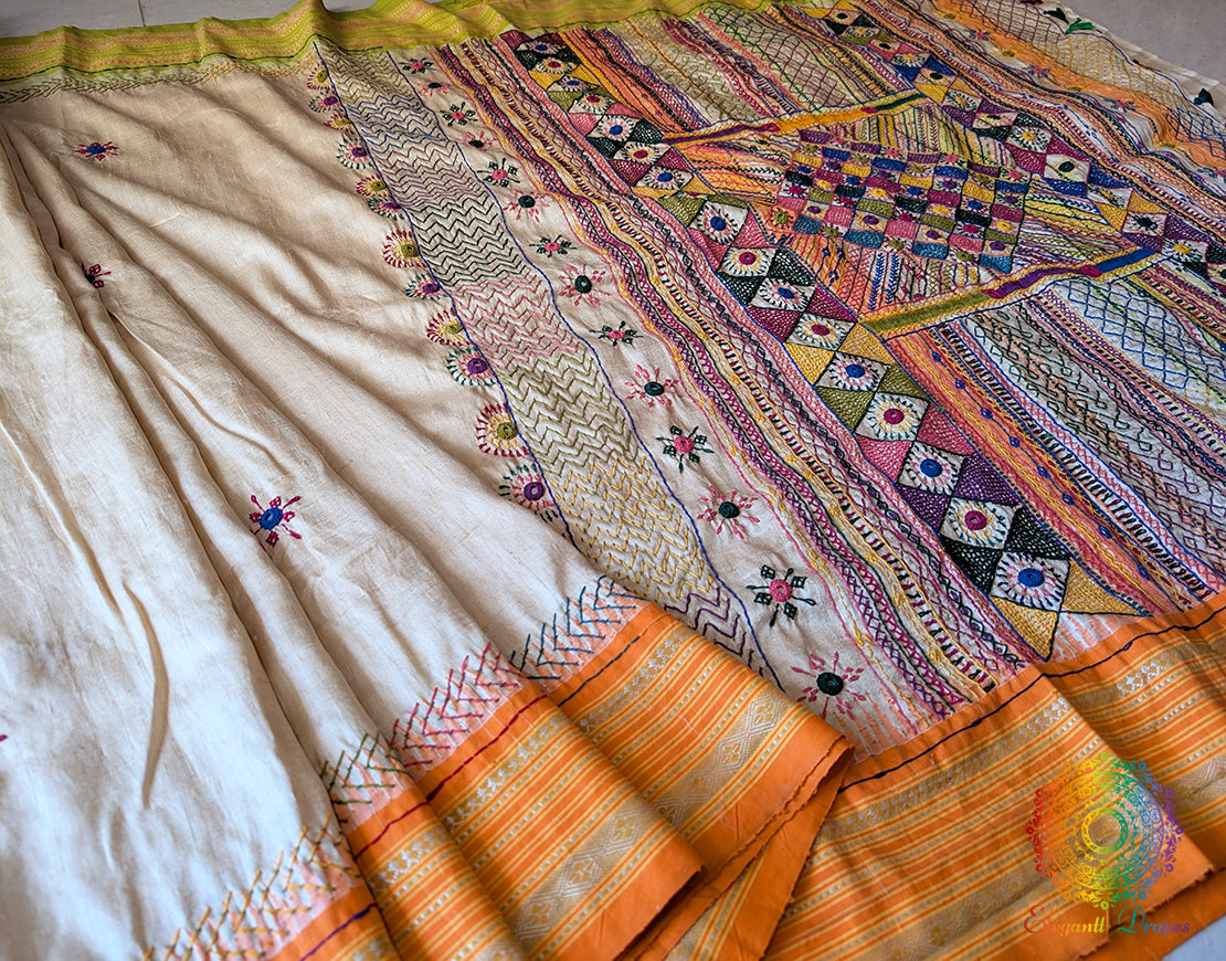 Pure Vidarbha Tussar Silk Lambani Handwork Saree – Handloom Saree Online India | Elegantt Drapes