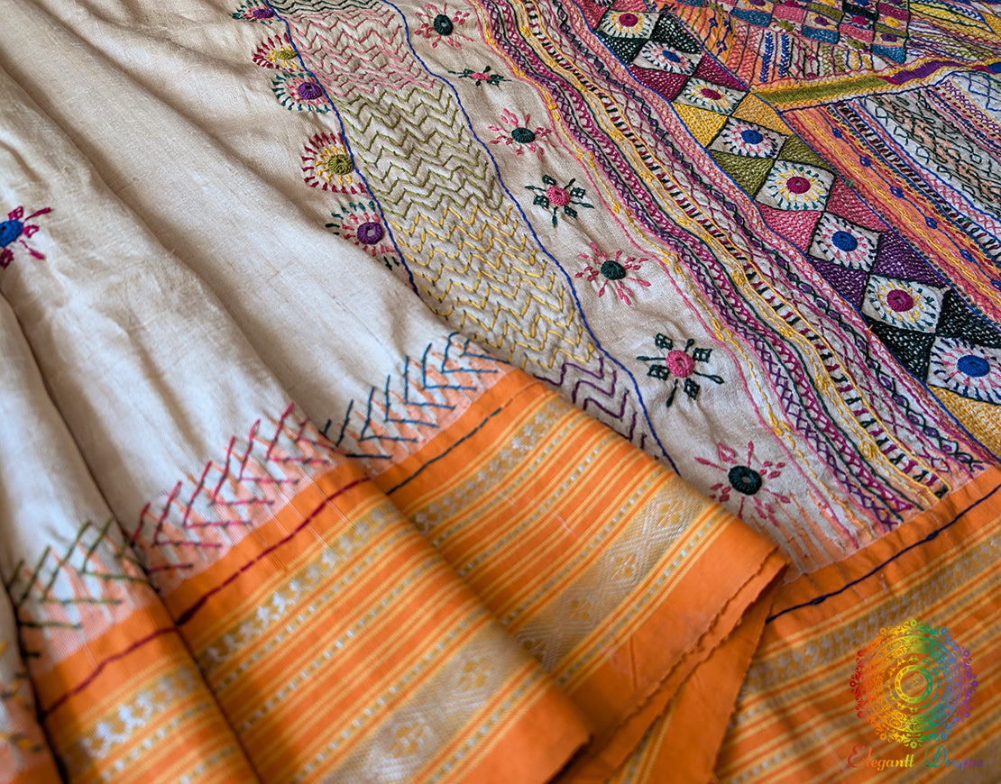 Pure Vidarbha Tussar Silk Lambani Handwork Saree – Handloom Saree Online India | Elegantt Drapes