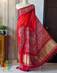 Orange Red Pure Gajji Silk Bandhani Saree – Bandhani Saree Online India | Elegantt Drapes