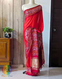 Orange Red Pure Gajji Silk Bandhani Saree – Bandhani Saree Online India | Elegantt Drapes