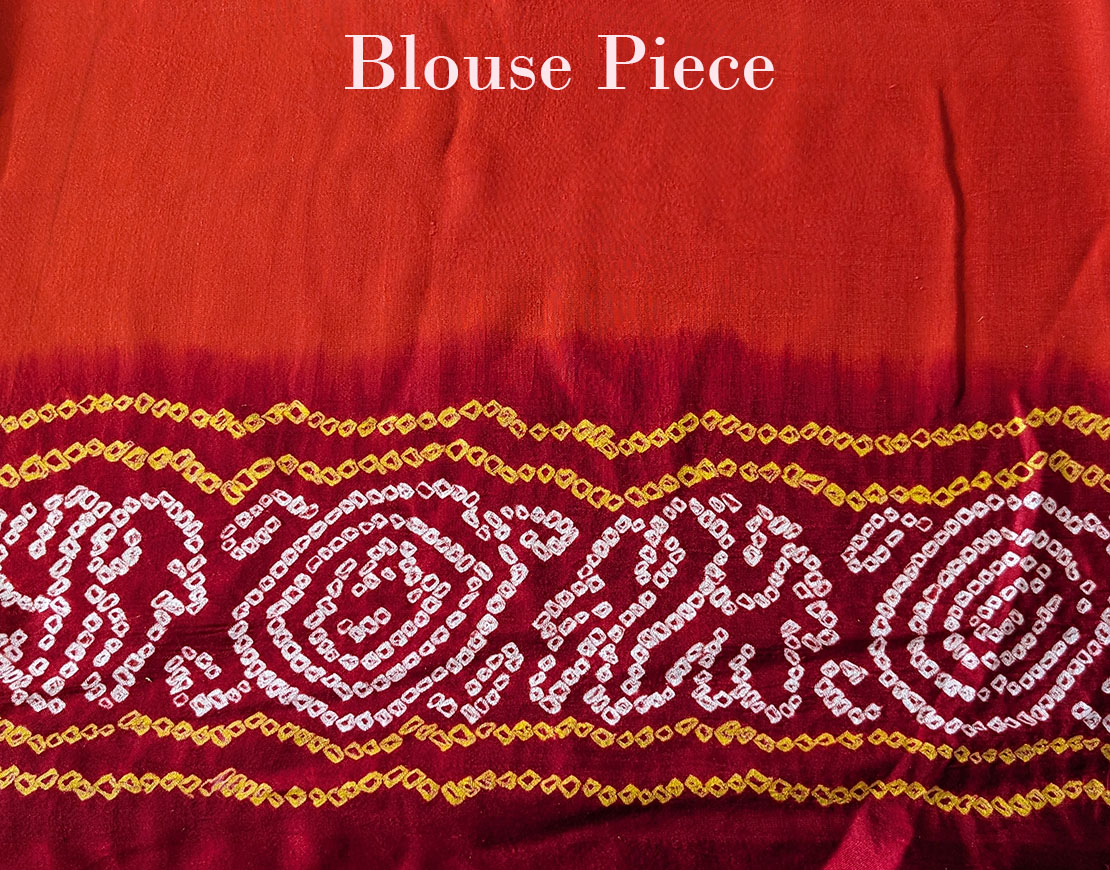 Orange Red Pure Gajji Silk Bandhani Saree – Bandhani Saree Online India | Elegantt Drapes