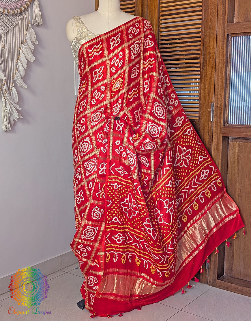 Orange Gharchola Bandhani saree drape Blouse