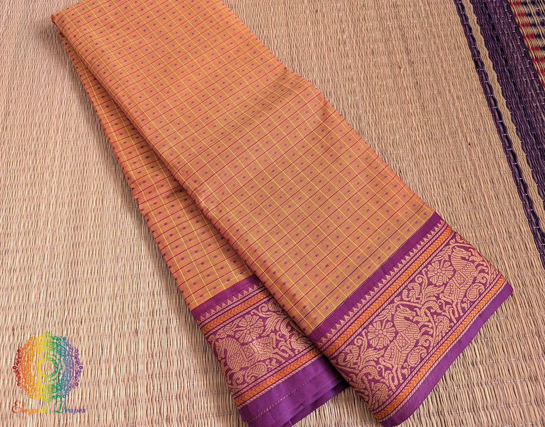 Orange Pure Kanchi Cotton 1000 Boota Saree – Handloom Saree Online India | Elegantt Drapes