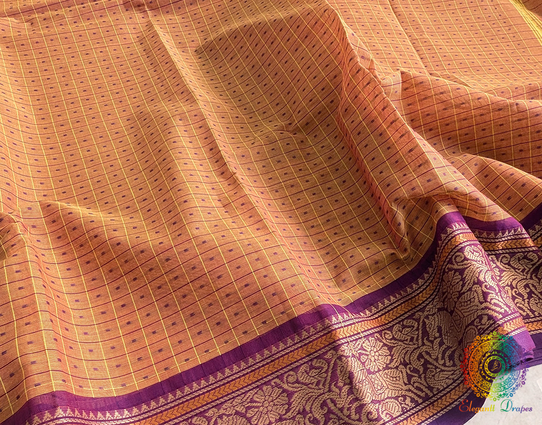 Orange Pure Kanchi Cotton 1000 Boota Saree – Handloom Saree Online India | Elegantt Drapes