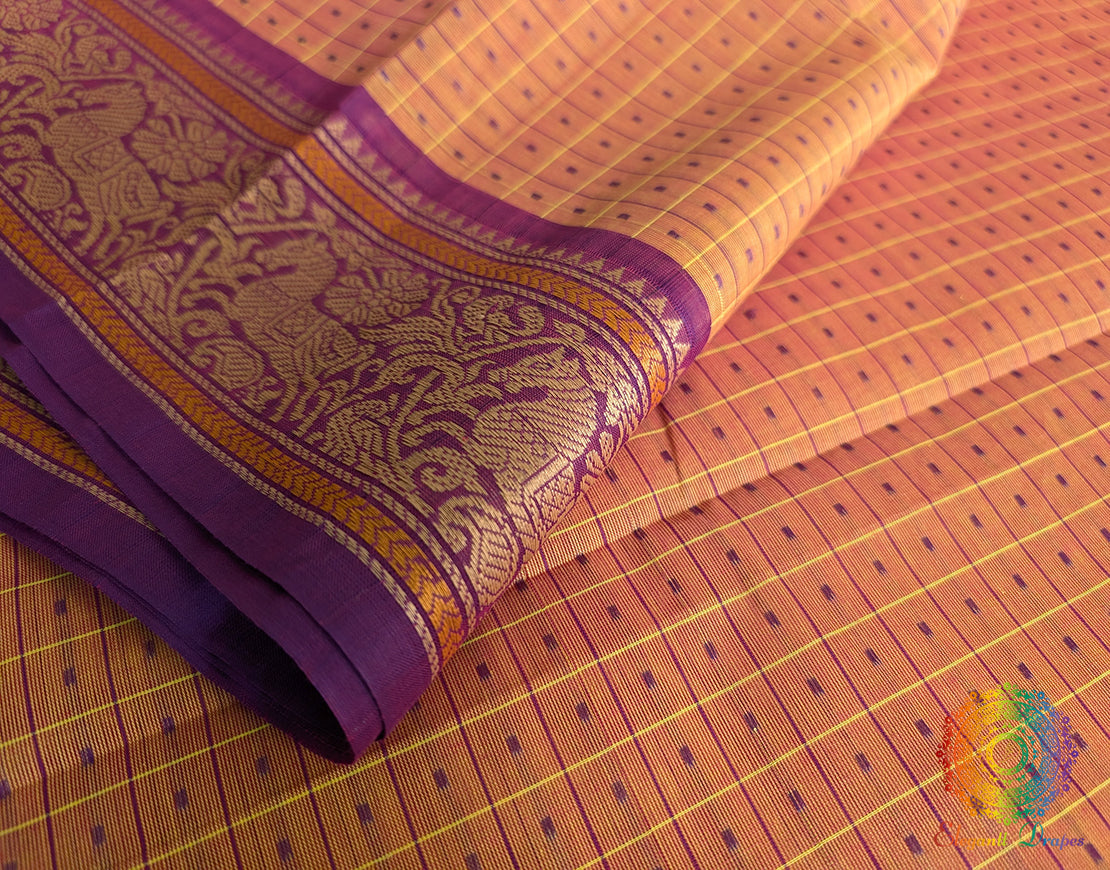 Orange Pure Kanchi Cotton 1000 Boota Saree – Handloom Saree Online India | Elegantt Drapes