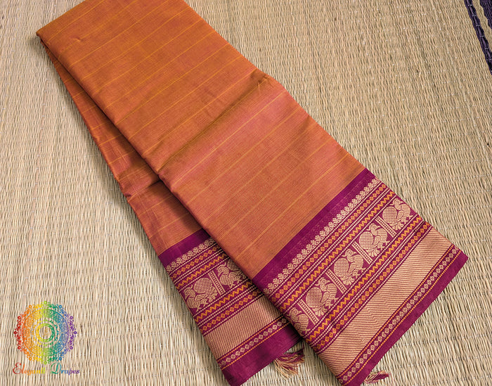 Orange Pure Kanchi Cotton Saree – Handloom Saree Online India | Elegantt Drapes