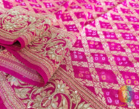 Bridal Pink Bandhani Gota Patti Handwork Dupatta – Bandhani Saree Online India | Elegantt Drapes