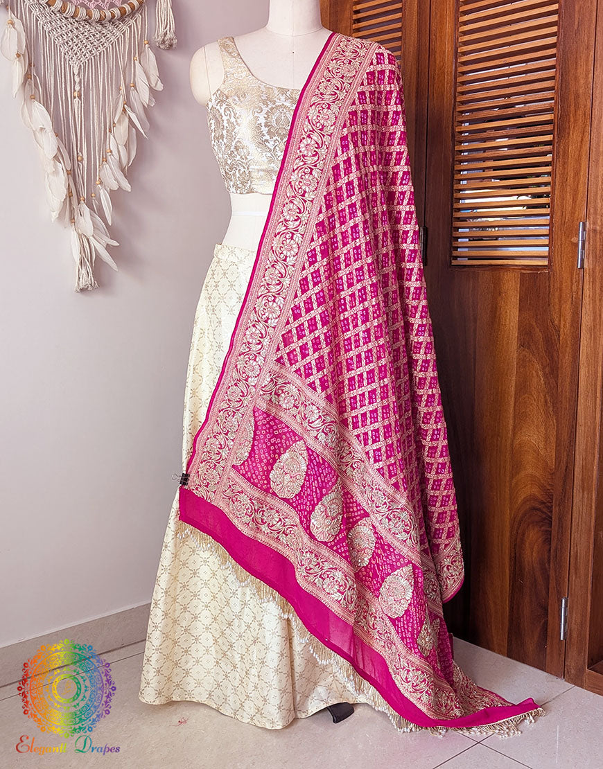 Bridal Pink Bandhani Gota Patti Handwork Dupatta – Bandhani Saree Online India | Elegantt Drapes