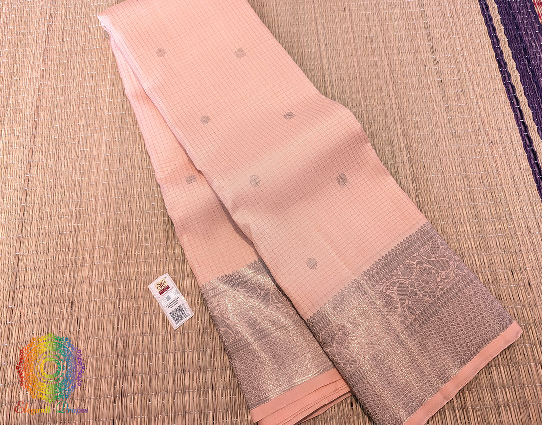 Pale Peach Pure Kanjivaram Silk Saree – Handloom Saree Online India | Elegantt Drapes
