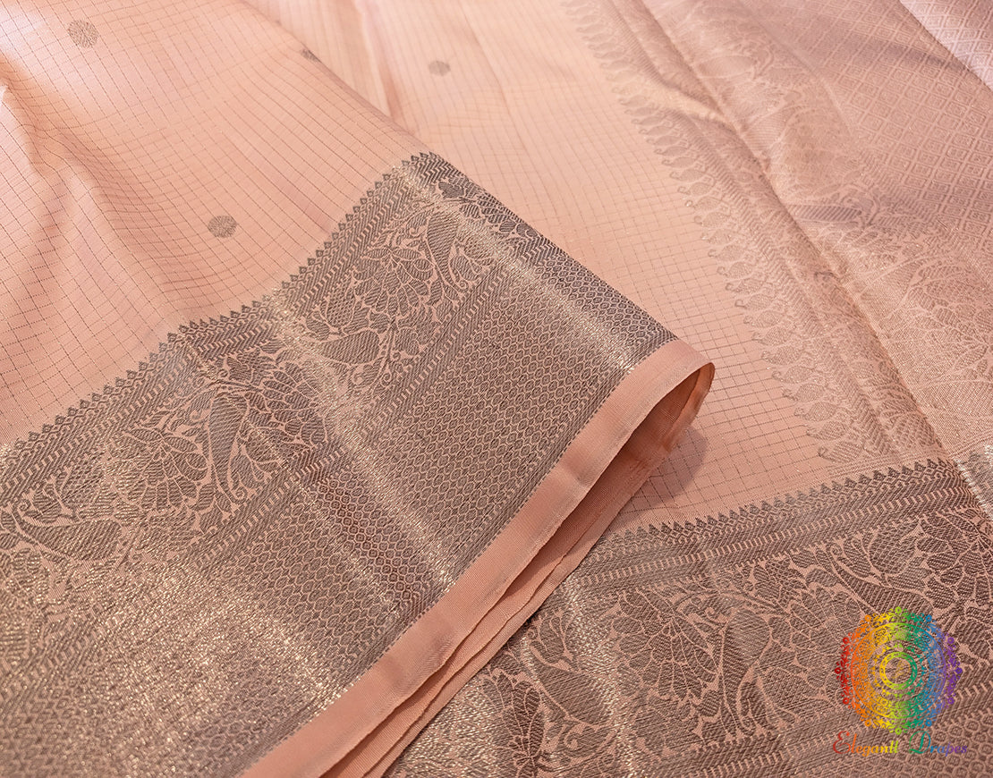 Pale Peach Pure Kanjivaram Silk Saree – Handloom Saree Online India | Elegantt Drapes