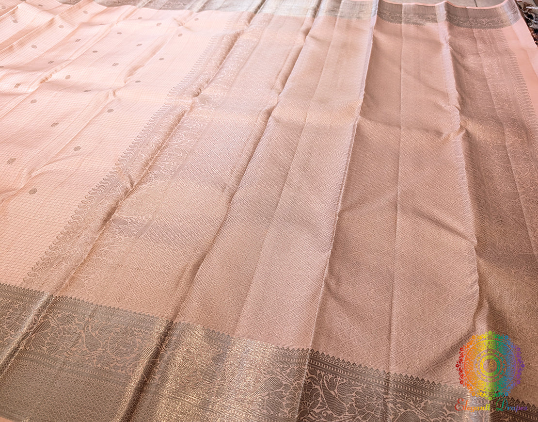 Pale Peach Pure Kanjivaram Silk Saree – Handloom Saree Online India | Elegantt Drapes