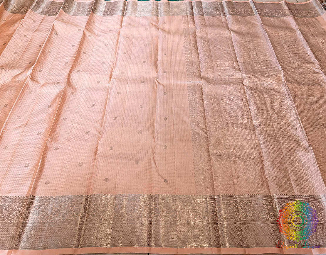Pale Peach Pure Kanjivaram Silk Saree – Handloom Saree Online India | Elegantt Drapes