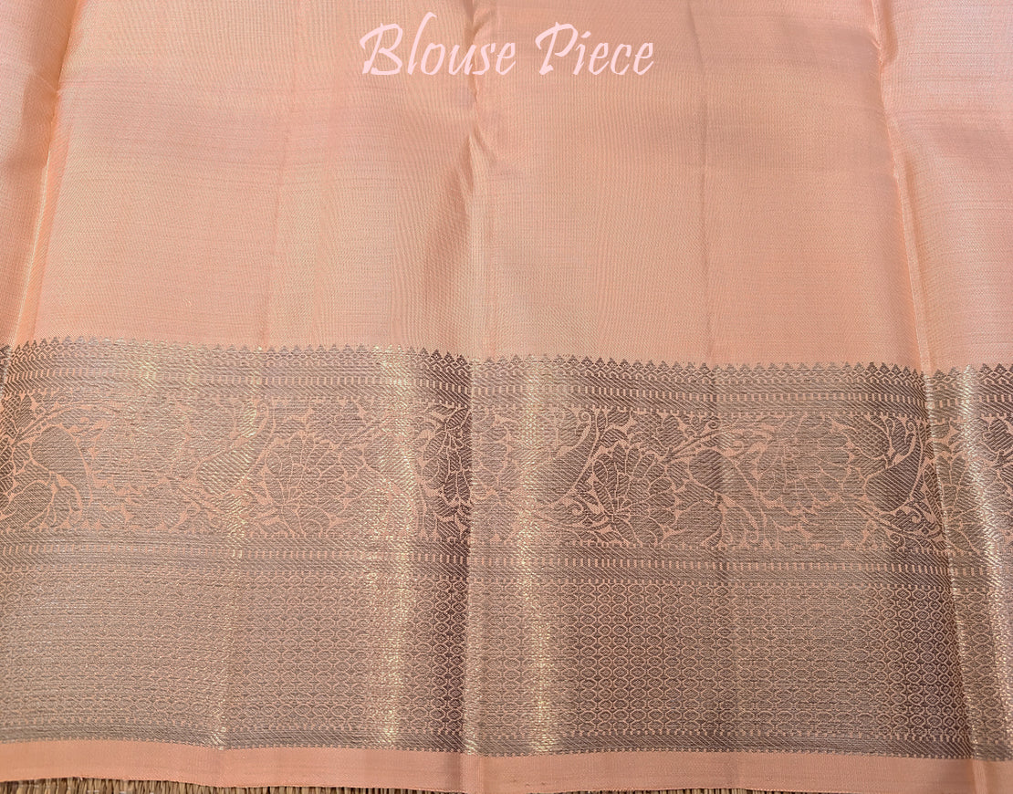 Pale Peach Pure Kanjivaram Silk Saree – Handloom Saree Online India | Elegantt Drapes
