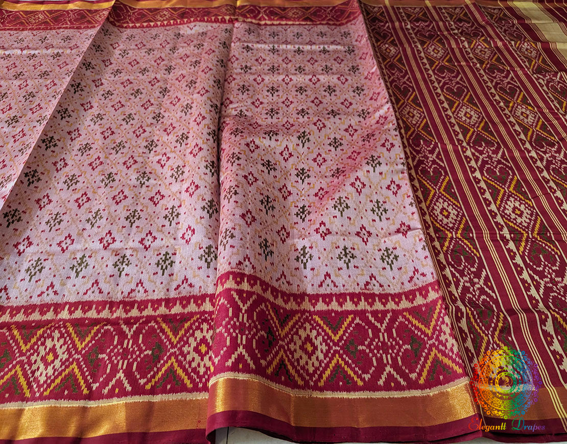 Pale Pink Pure Mulberry Silk Rajkoti Patola Saree – Handloom Saree Online India | Elegantt Drapes