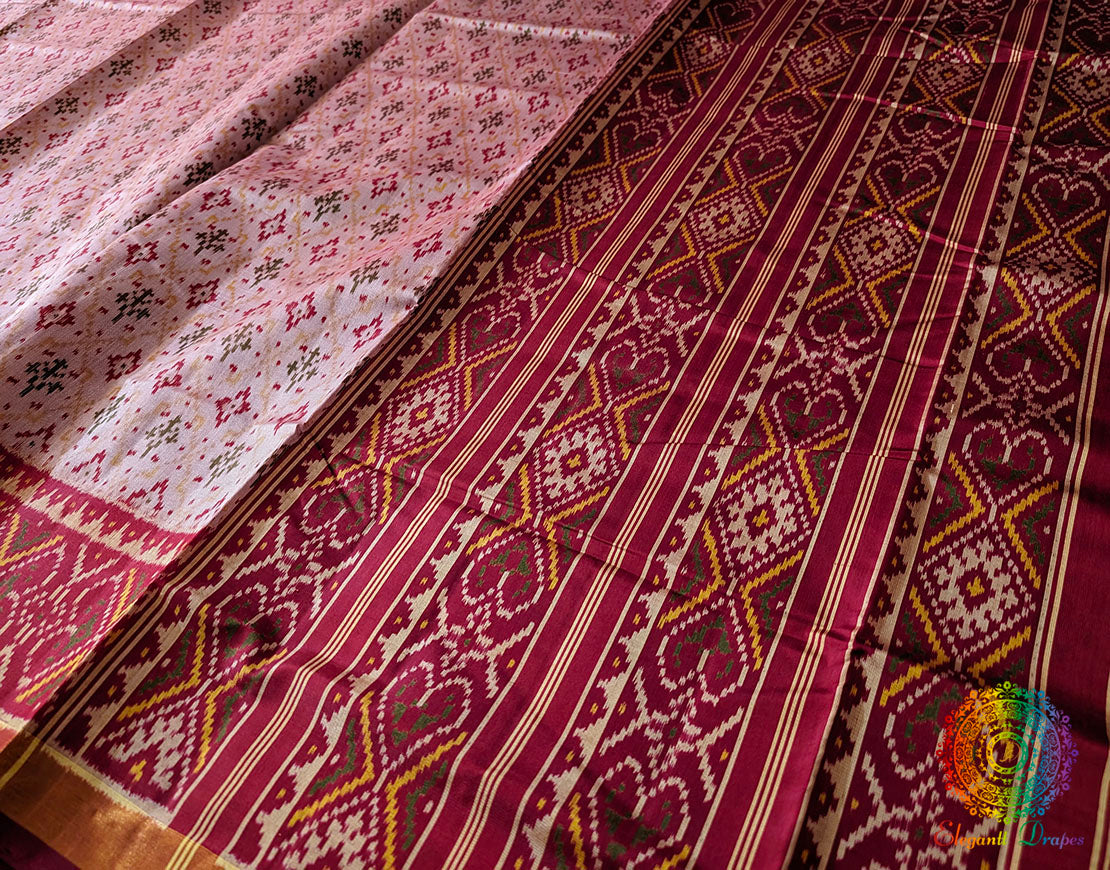 Pale Pink Pure Mulberry Silk Rajkoti Patola Saree – Handloom Saree Online India | Elegantt Drapes