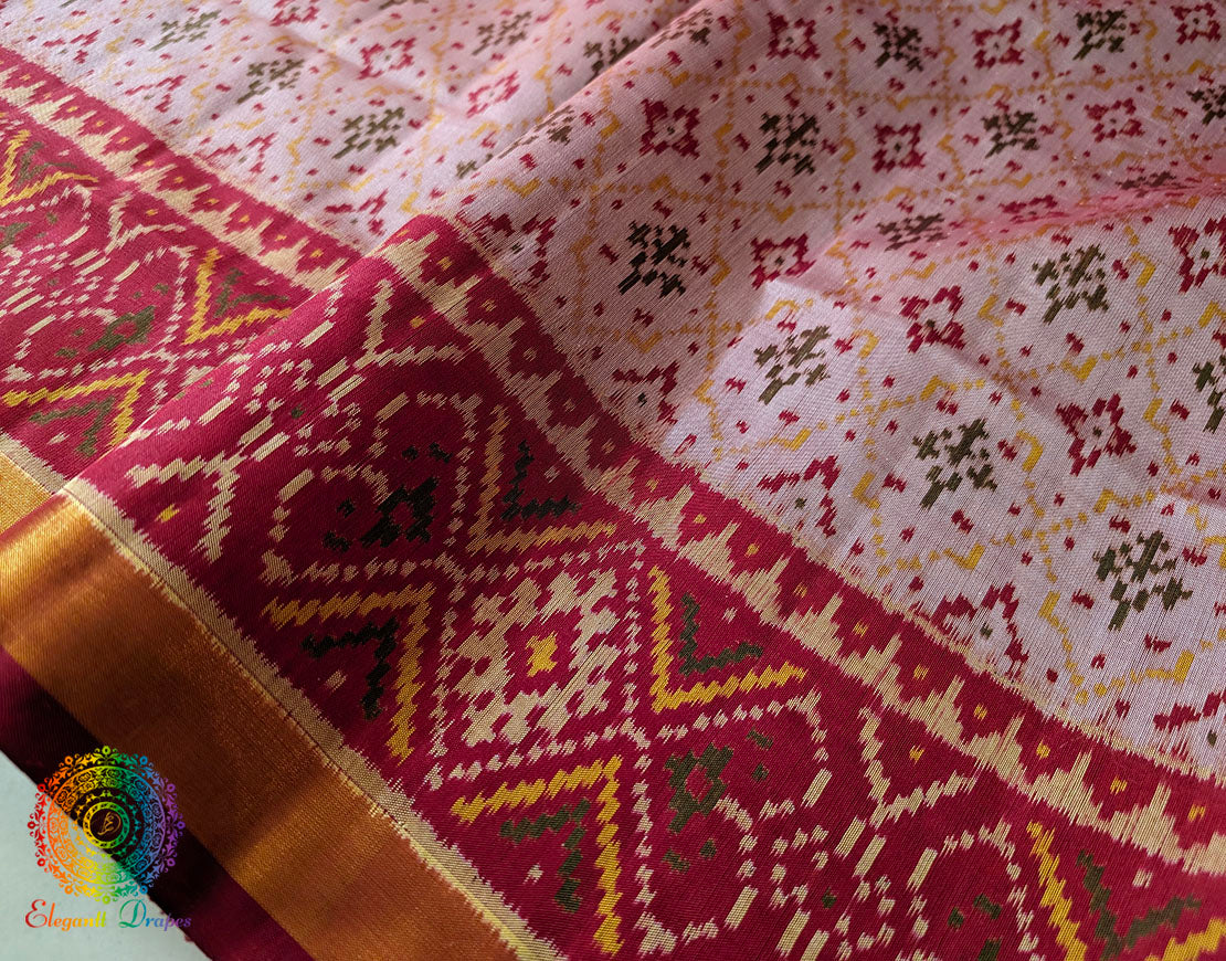 Pale Pink Pure Mulberry Silk Rajkoti Patola Saree – Handloom Saree Online India | Elegantt Drapes
