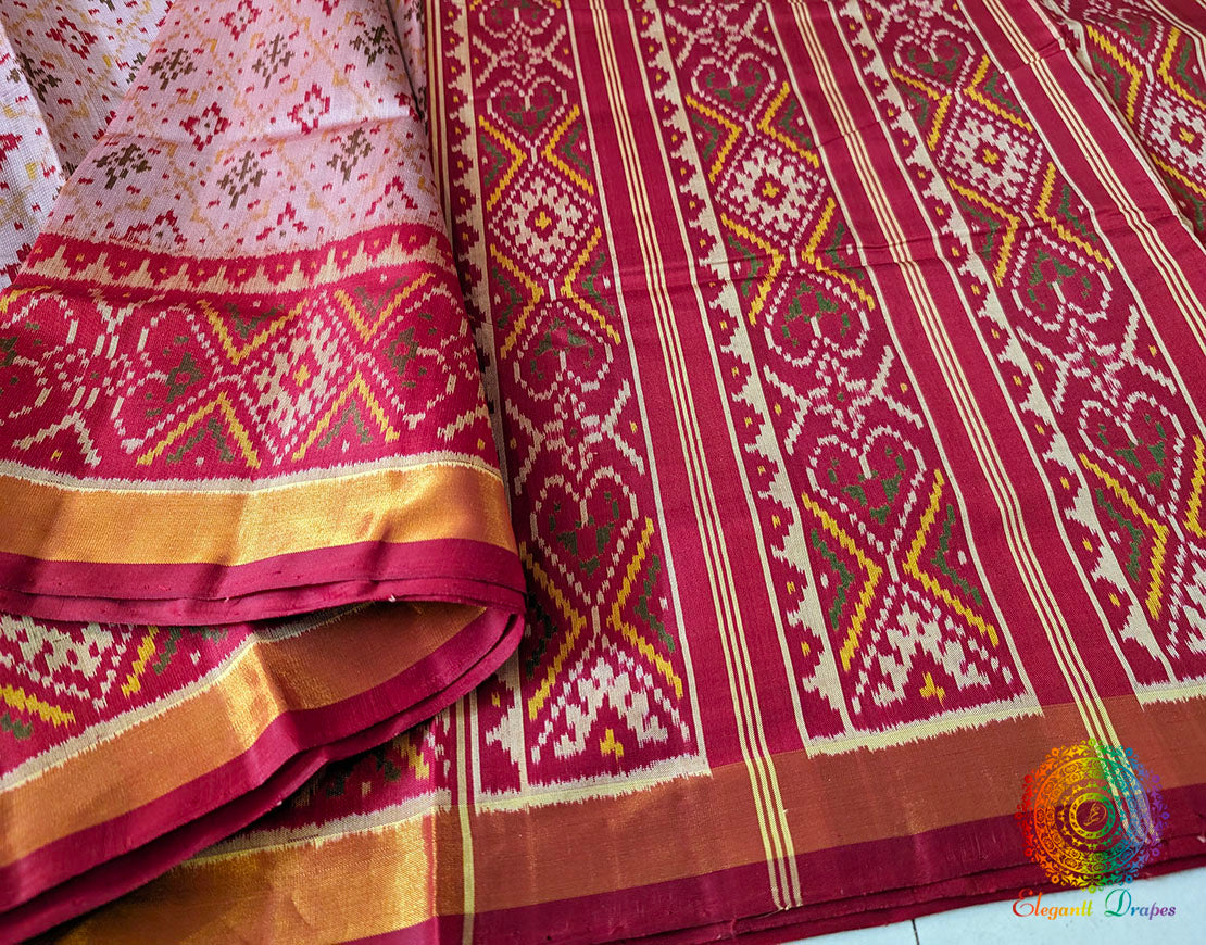 Pale Pink Pure Mulberry Silk Rajkoti Patola Saree – Handloom Saree Online India | Elegantt Drapes