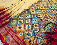 Pale Yellow Pure Ilkal Silk Lambani Handwork Saree – Ilkal Handloom Saree Online India | Elegantt Drapes