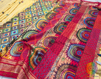 Pale Yellow Pure Ilkal Silk Lambani Handwork Saree – Ilkal Handloom Saree Online India | Elegantt Drapes