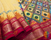 Pale Yellow Pure Ilkal Silk Lambani Handwork Saree – Ilkal Handloom Saree Online India | Elegantt Drapes