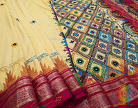 Pale Yellow Pure Ilkal Silk Lambani Handwork Saree – Ilkal Handloom Saree Online India | Elegantt Drapes