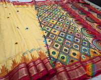 Pale Yellow Pure Ilkal Silk Lambani Handwork Saree – Ilkal Handloom Saree Online India | Elegantt Drapes