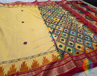 Pale Yellow Pure Ilkal Silk Lambani Handwork Saree – Ilkal Handloom Saree Online India | Elegantt Drapes