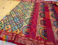 Pale Yellow Pure Ilkal Silk Lambani Handwork Saree – Ilkal Handloom Saree Online India | Elegantt Drapes