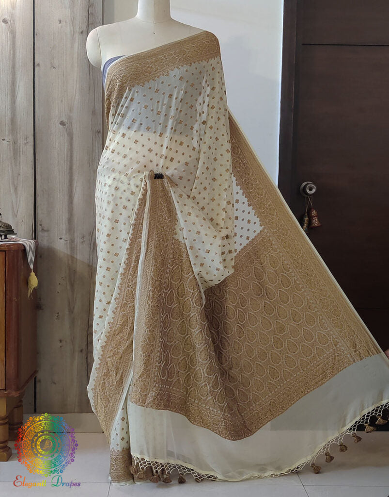 Pale Yellow Banarasi Handloom Pure Khaddi Georgete Saree – Handloom Saree Online India | Elegantt Drapes
