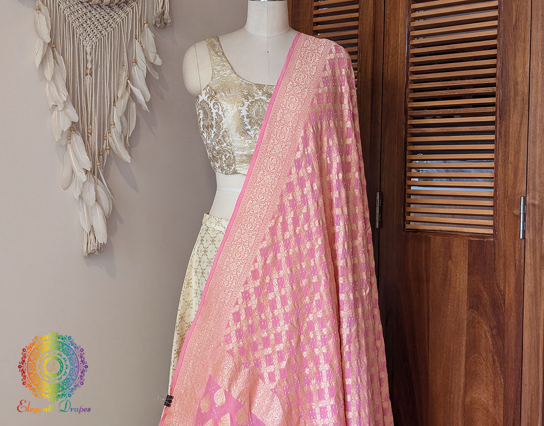 Pastel Pink Banarasi Bandhani Georgette Dupatta – Bandhani Saree Online India | Elegantt Drapes