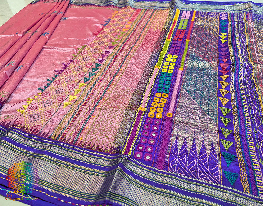 Pink Pure Ilkal Silk Lambani Handwork Saree – Ilkal Handloom Saree Online India | Elegantt Drapes