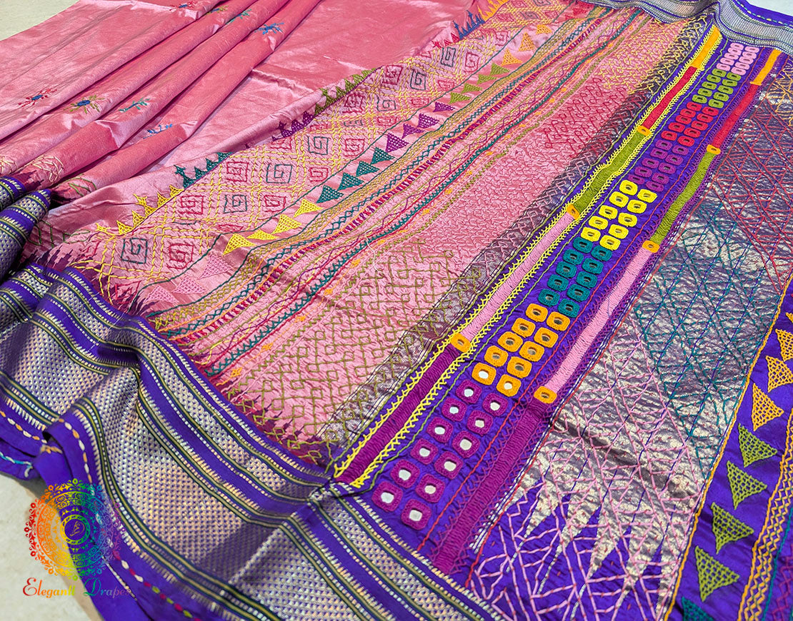 Pink Pure Ilkal Silk Lambani Handwork Saree – Ilkal Handloom Saree Online India | Elegantt Drapes