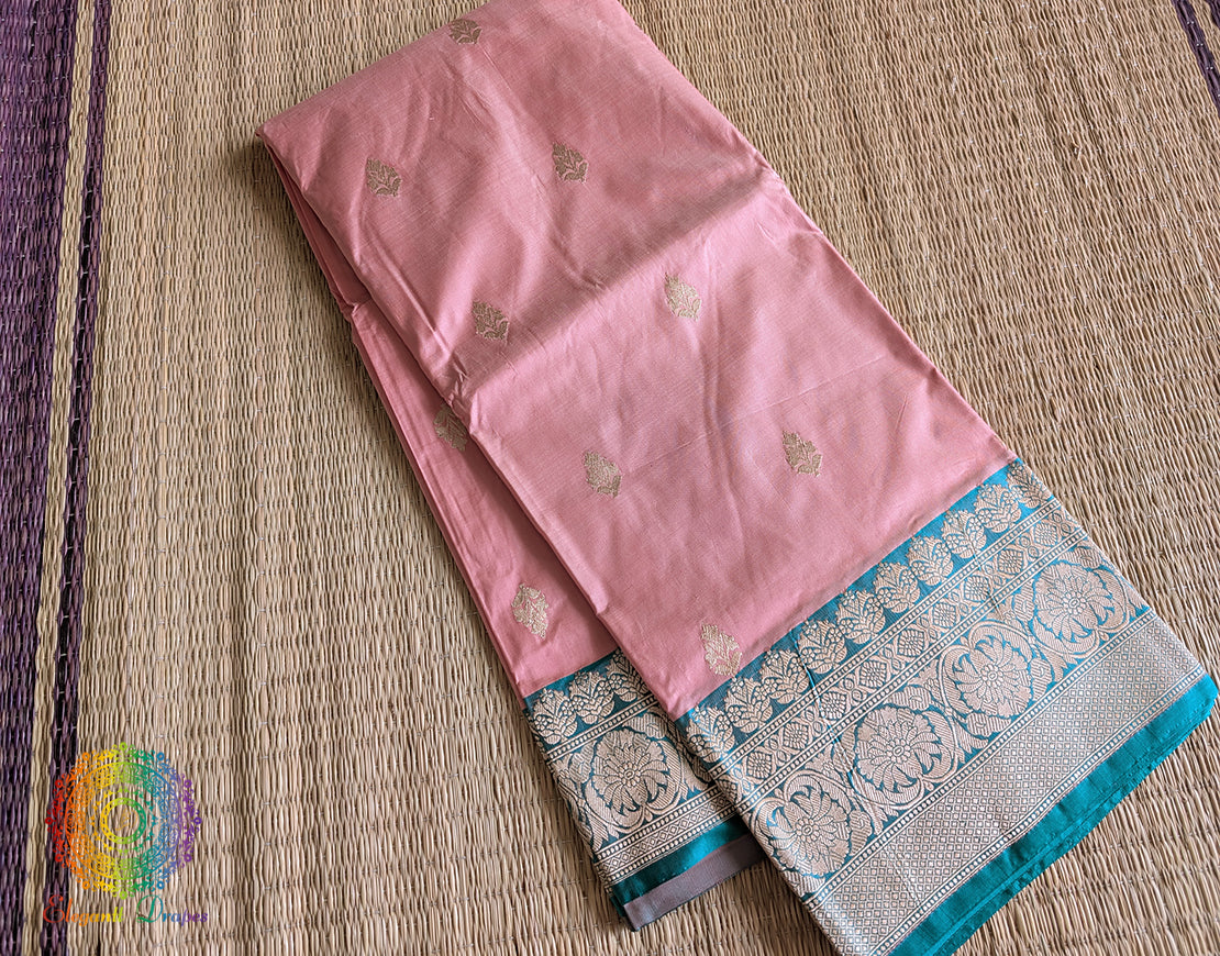 Peach Pure Banarasi Handloom Katan Silk Saree