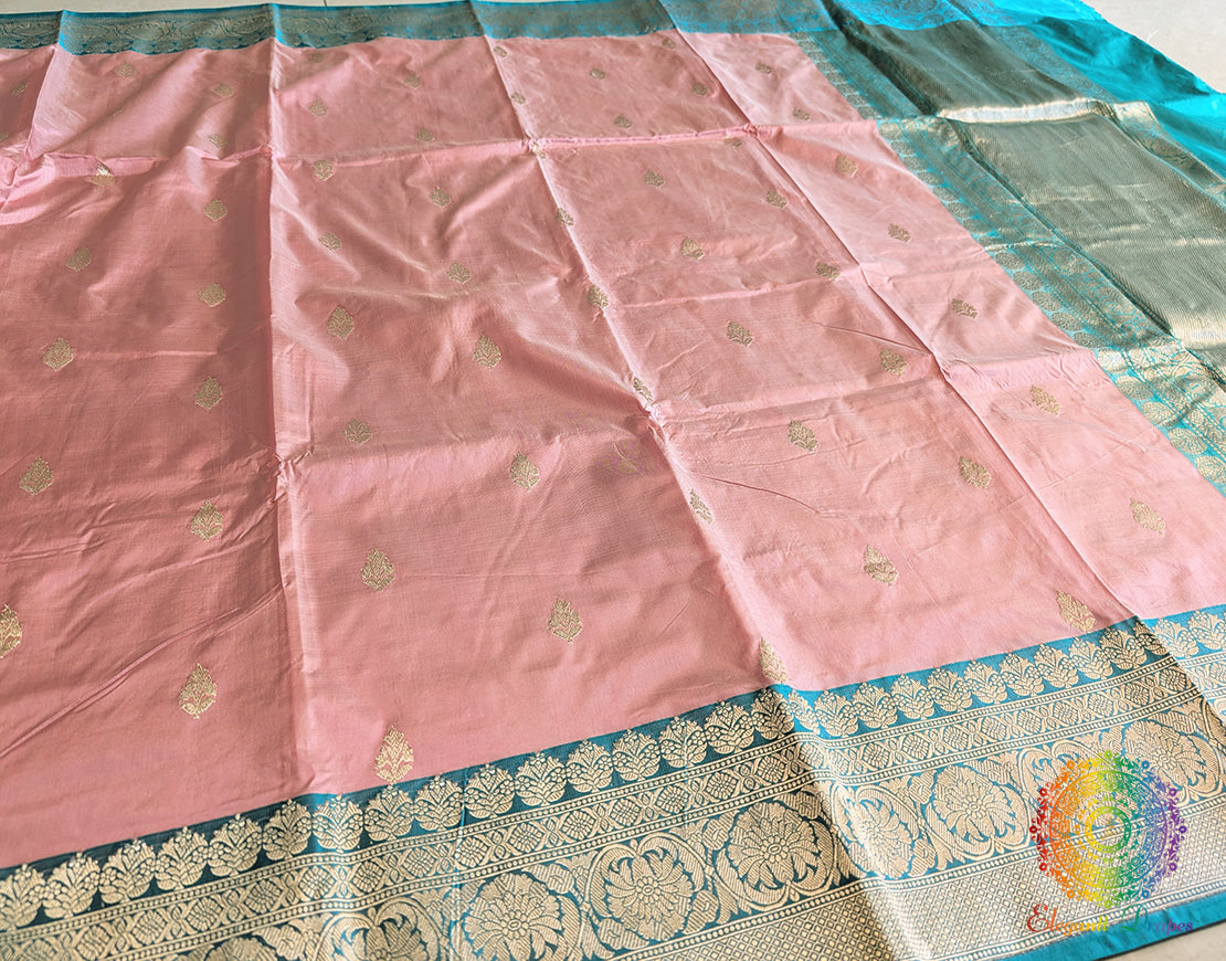 Peach Pure Banarasi Handloom Katan Silk Saree