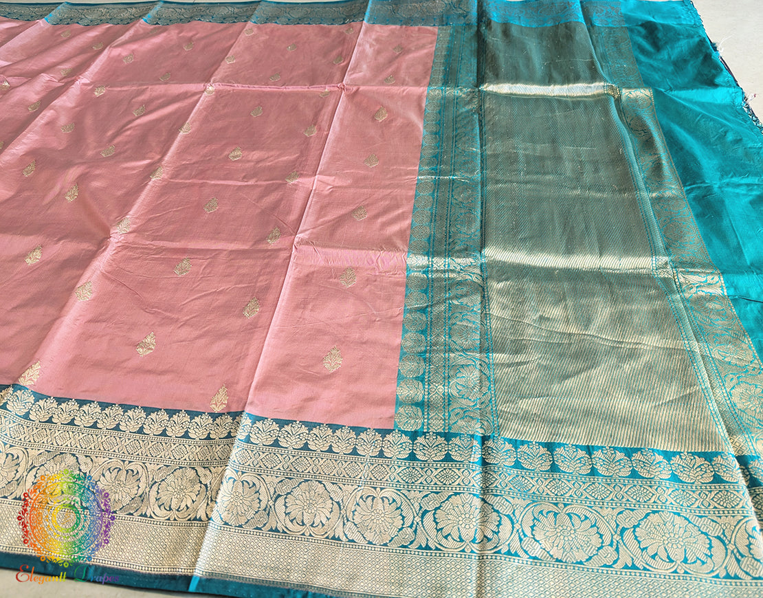 Peach Pure Banarasi Handloom Katan Silk Saree