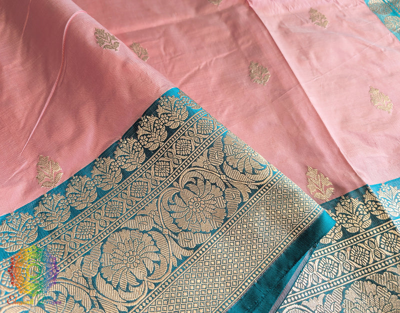 Peach Pure Banarasi Handloom Katan Silk Saree