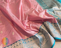 Peach Pure Banarasi Handloom Katan Silk Saree