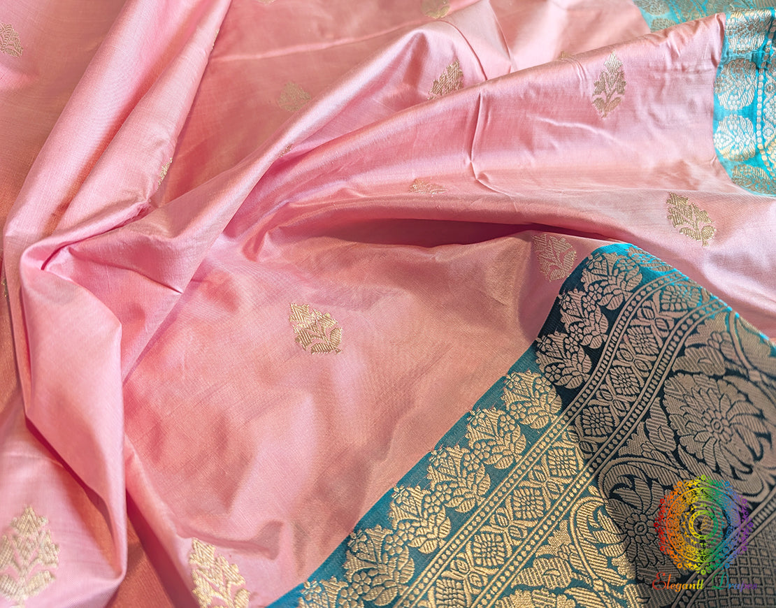 Peach Pure Banarasi Handloom Katan Silk Saree