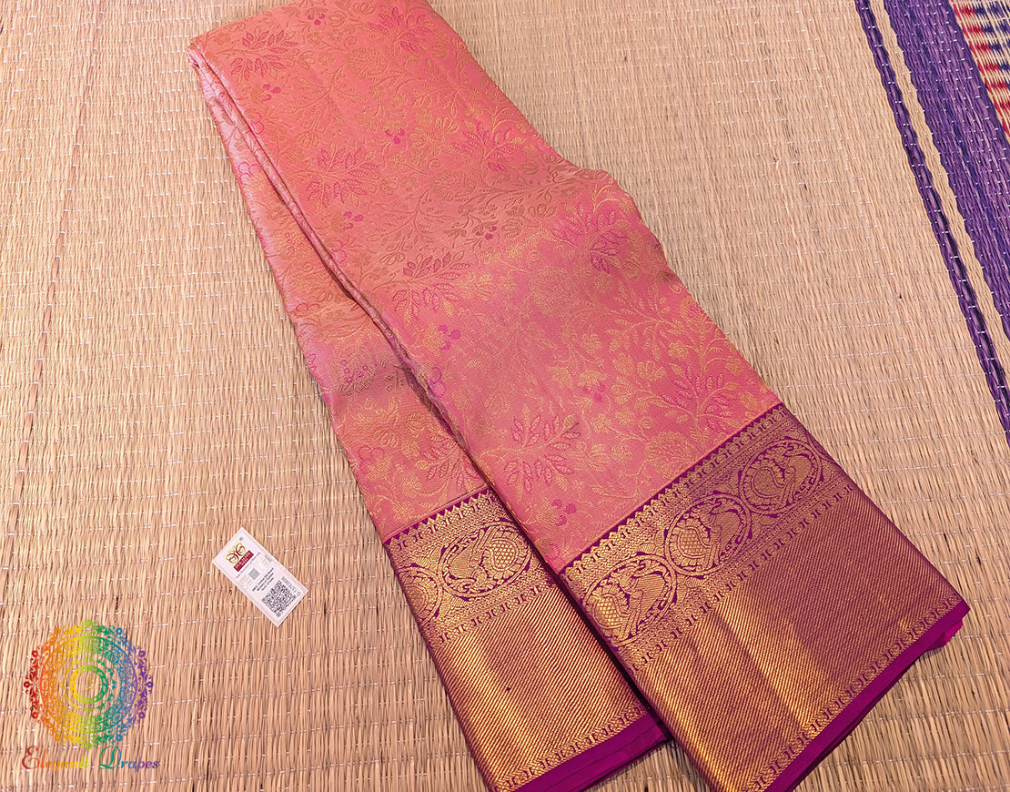 Peach Pure Kanjivaram Silk Saree – Handloom Saree Online India | Elegantt Drapes